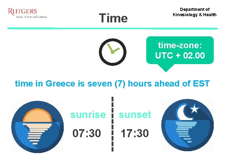 Time Department of Kinesiology & Health time-zone: UTC + 02. 00 time in Greece