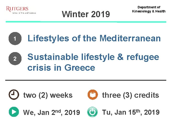 Winter 2019 1 2 Department of Kinesiology & Health Lifestyles of the Mediterranean Sustainable