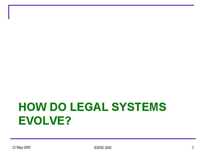 HOW DO LEGAL SYSTEMS EVOLVE? 23 May 2008 ESNIE 2008 3 