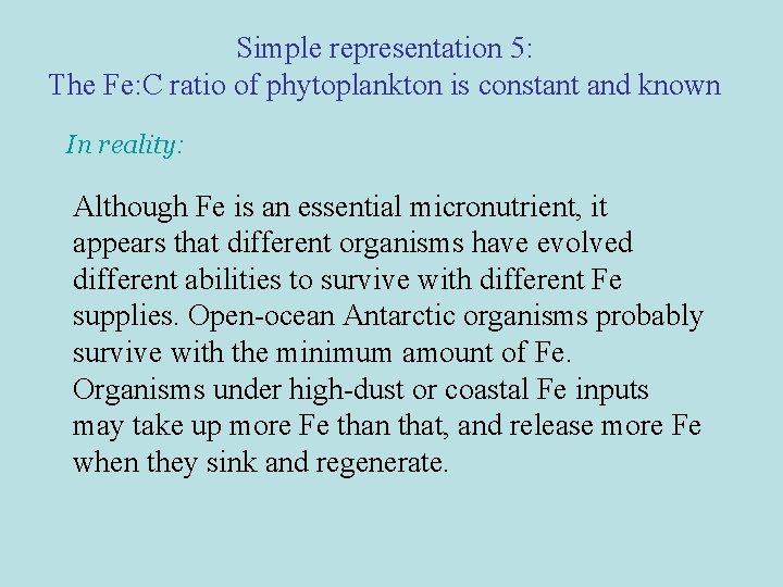 Simple representation 5: The Fe: C ratio of phytoplankton is constant and known In