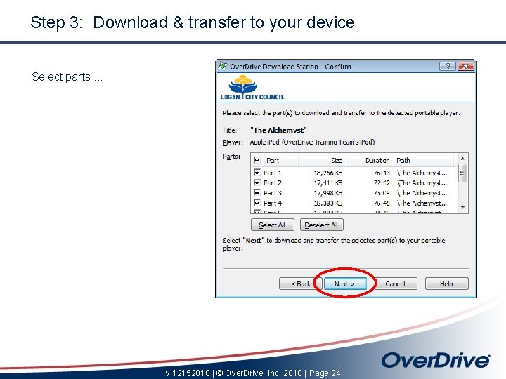 Step 3: Download & transfer to your device Select parts. . v. 12152010 |