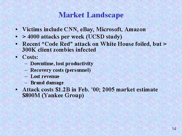 Market Landscape • Victims include CNN, e. Bay, Microsoft, Amazon • > 4000 attacks