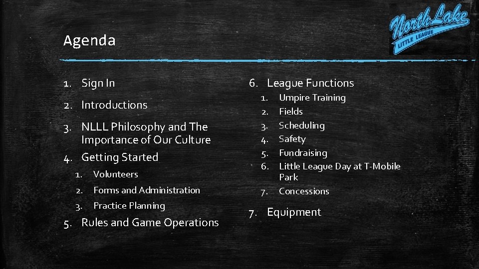 Agenda 1. Sign In 2. Introductions 3. NLLL Philosophy and The Importance of Our