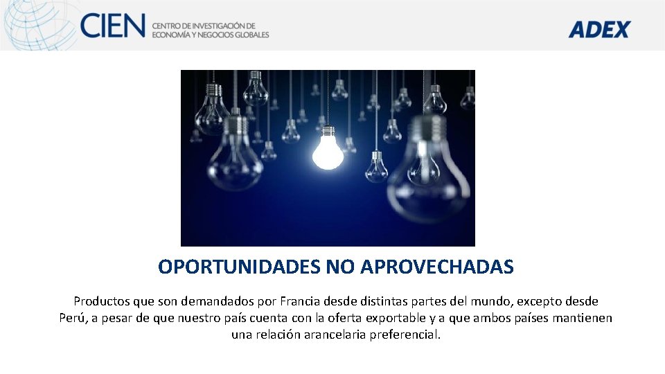 OPORTUNIDADES NO APROVECHADAS Productos que son demandados por Francia desde distintas partes del mundo,