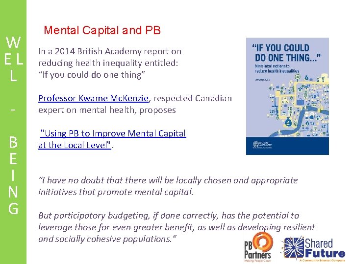 W E L L B E I N G Mental Capital and PB In