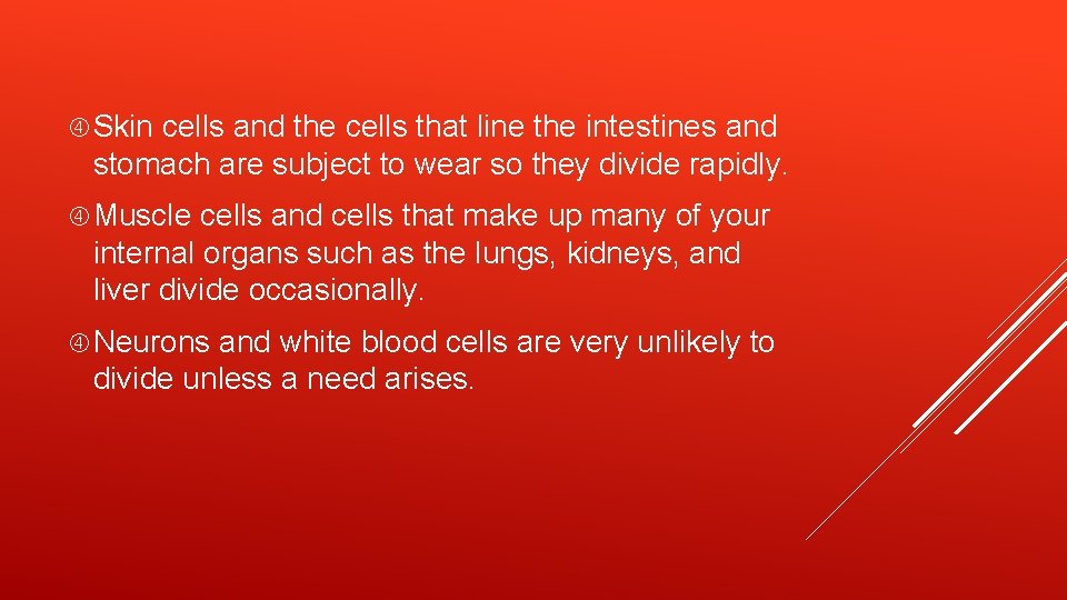  Skin cells and the cells that line the intestines and stomach are subject