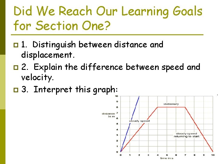 Did We Reach Our Learning Goals for Section One? 1. Distinguish between distance and