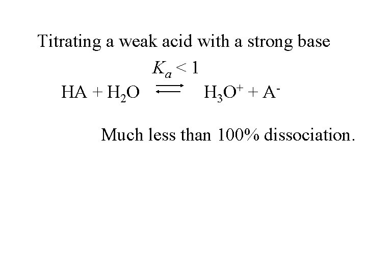 Titrating a weak acid with a strong base Ka < 1 HA + H
