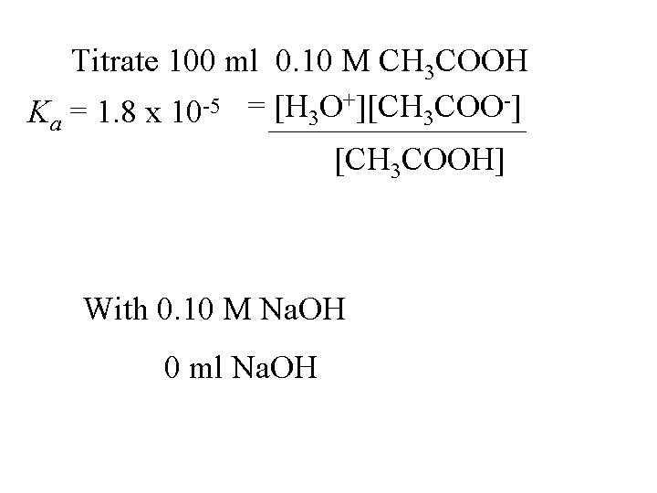 Titrate 100 ml 0. 10 M CH 3 COOH +][CH COO-] -5 = [H