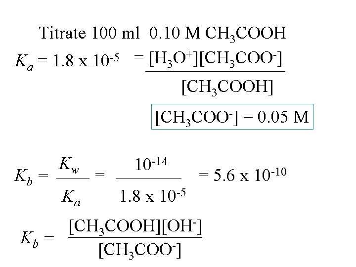 Titrate 100 ml 0. 10 M CH 3 COOH +][CH COO-] -5 = [H
