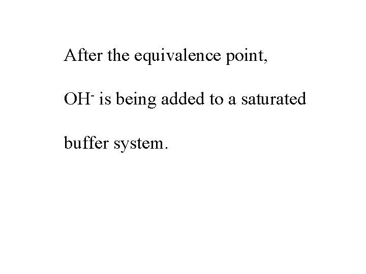 After the equivalence point, OH- is being added to a saturated buffer system. 