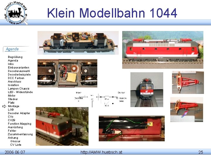 Klein Modellbahn 1044 Begrüßung Agenda Intro Einbauvarianten Decoderauswahl Decoderbeispiele DCC Farben Anschluss Isolation Lampen