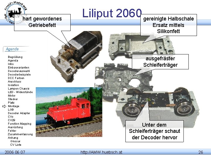 hart gewordenes Getriebefett Liliput 2060 gereinigte Halbschale Ersatz mittels Silikonfett Begrüßung Agenda Intro Einbauvarianten