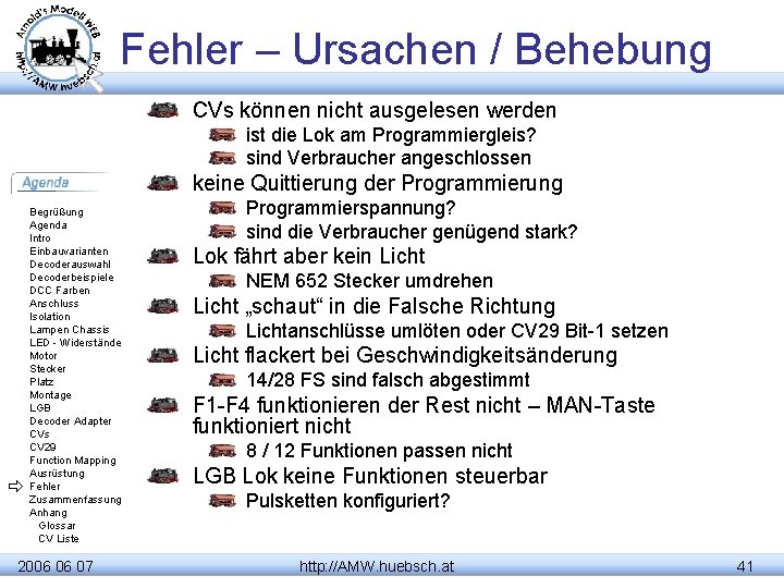 Fehler – Ursachen / Behebung CVs können nicht ausgelesen werden ist die Lok am