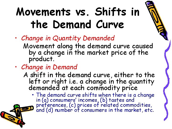 Movements vs. Shifts in the Demand Curve • Change in Quantity Demanded Movement along