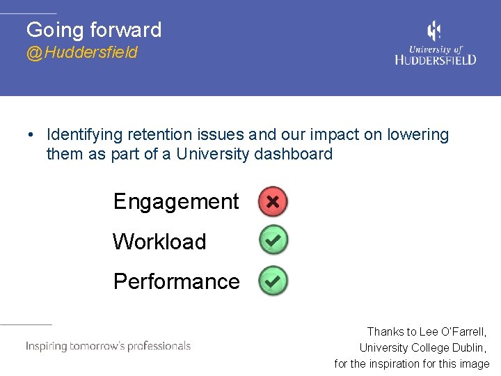 Going forward @Huddersfield • Identifying retention issues and our impact on lowering them as