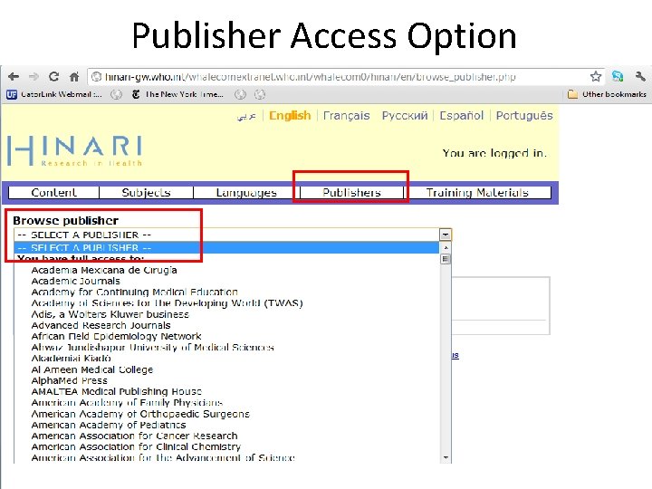 Publisher Access Option 