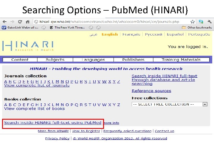 Searching Options – Pub. Med (HINARI) 