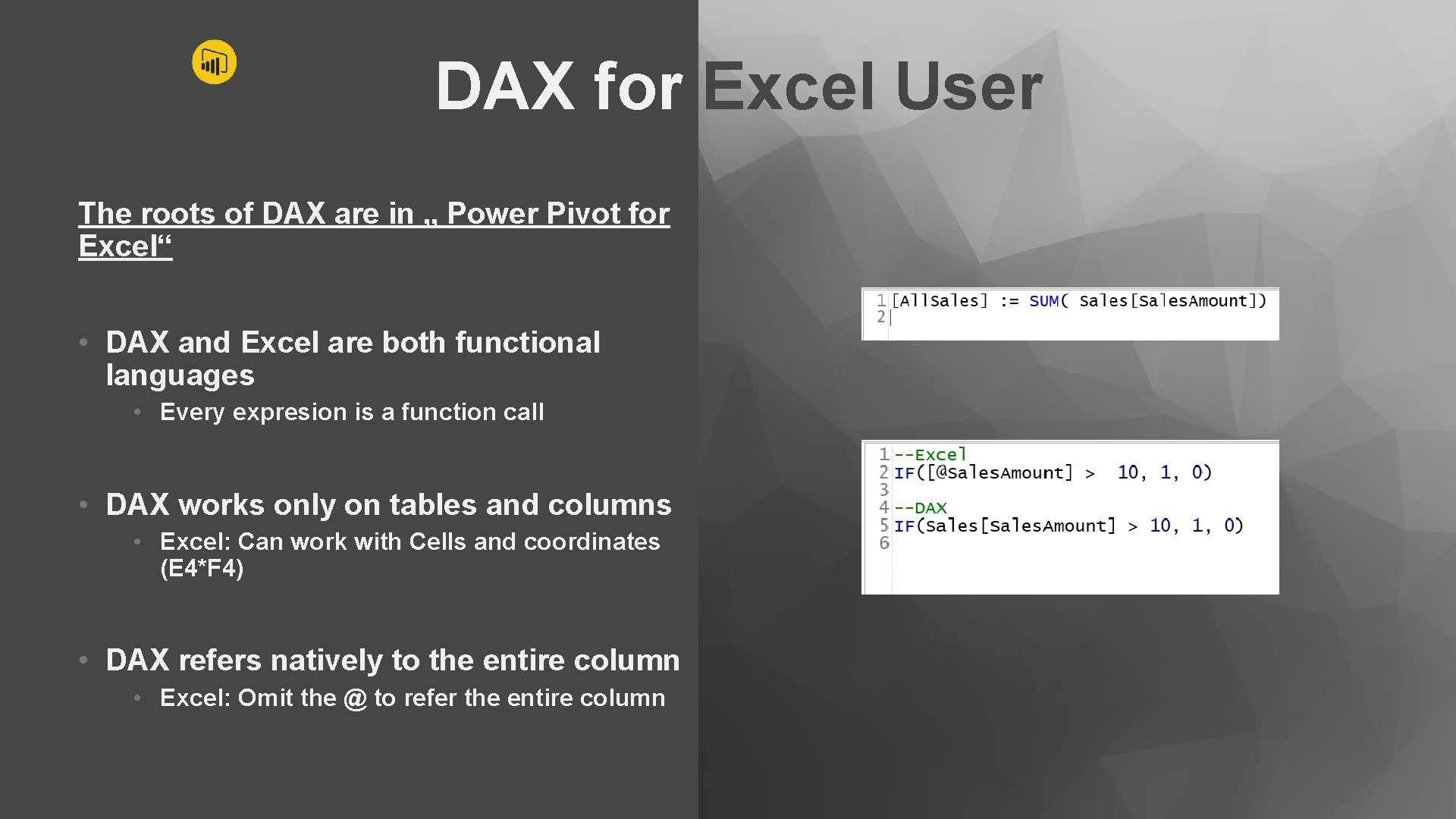 DAX for Excel User The roots of DAX are in „ Power Pivot for