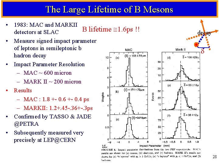 The Large Lifetime of B Mesons • 1983: MAC and MARKII B lifetime 1.