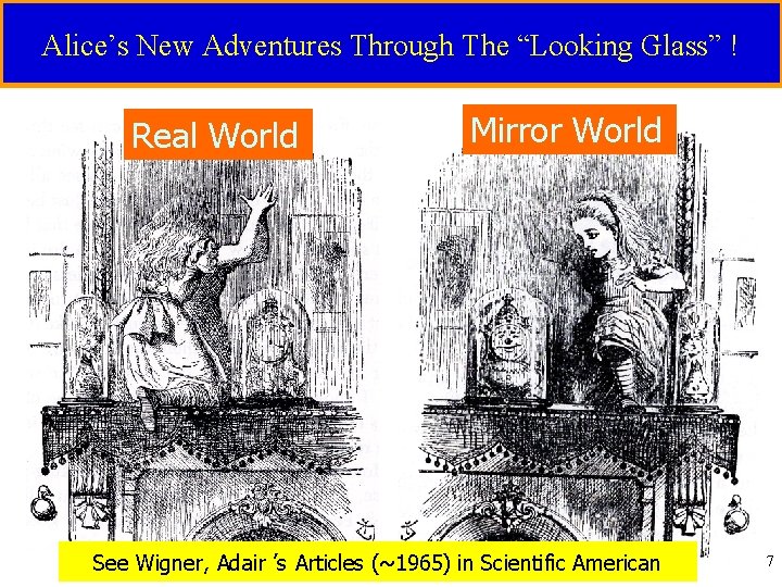 Alice’s New Adventures Through The “Looking Glass” ! Real World Mirror World See Wigner,