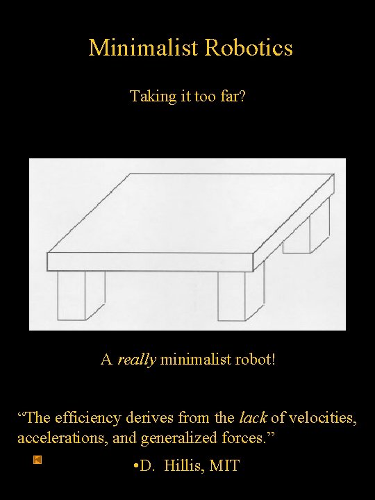 Minimalist Robotics Taking it too far? A really minimalist robot! “The efficiency derives from