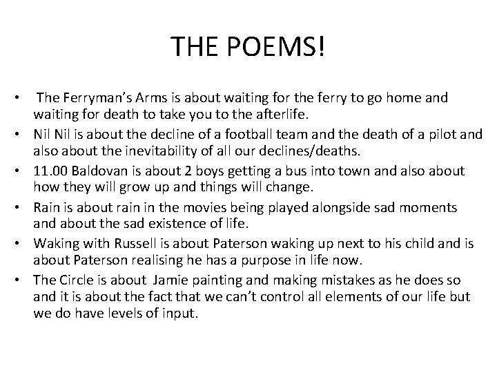 THE POEMS! • The Ferryman’s Arms is about waiting for the ferry to go