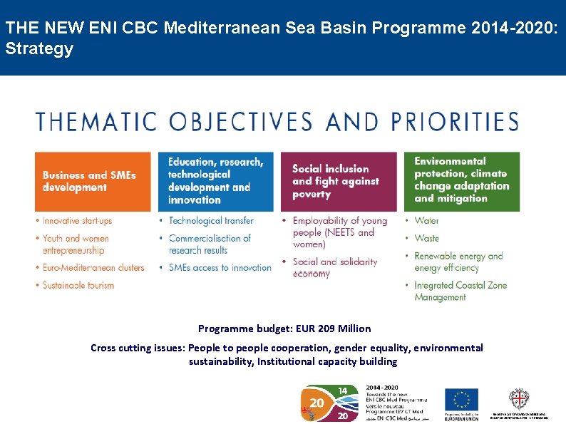 THE NEW ENI CBC Mediterranean Sea Basin Programme 2014 -2020: Strategy • Programme budget: