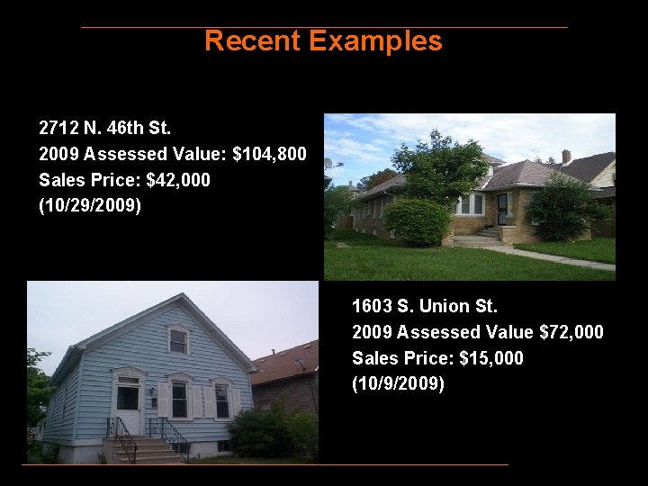 Recent Examples 2712 N. 46 th St. 2009 Assessed Value: $104, 800 Sales Price: