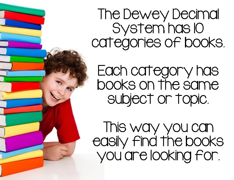 The Dewey Decimal System has 10 categories of books. Each category has books on
