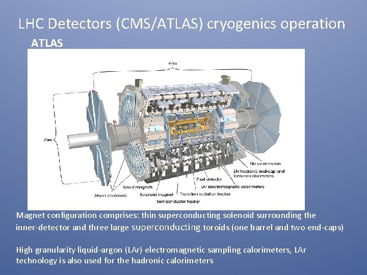 LHC Detectors (CMS/ATLAS) cryogenics operation ATLAS Magnet conﬁguration comprises: thin superconducting solenoid surrounding the