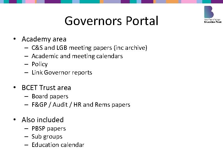 Governors Portal • Academy area – – C&S and LGB meeting papers (inc archive)