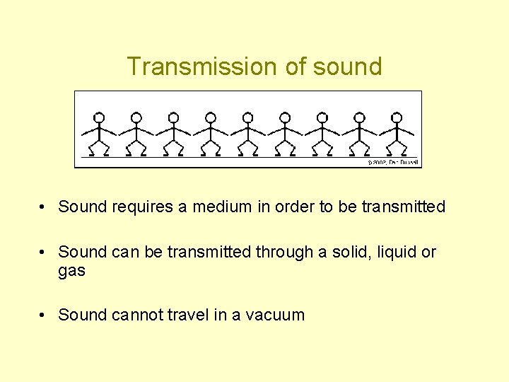 Transmission of sound • Sound requires a medium in order to be transmitted •