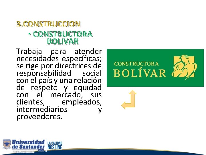 3. CONSTRUCCION • CONSTRUCTORA BOLIVAR Trabaja para atender necesidades específicas; se rige por directrices