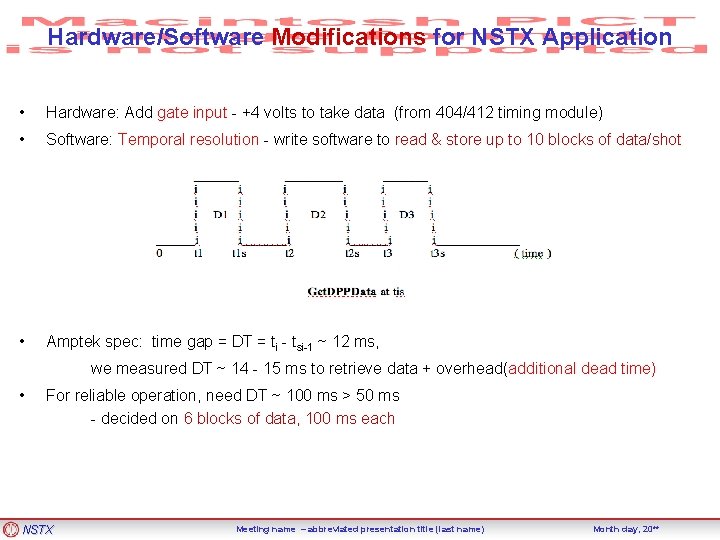 Hardware/Software Modifications for NSTX Application • Hardware: Add gate input - +4 volts to