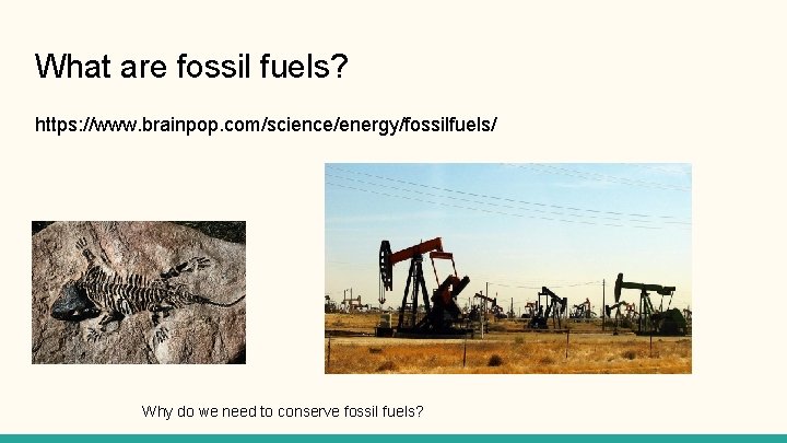 What are fossil fuels? https: //www. brainpop. com/science/energy/fossilfuels/ Why do we need to conserve