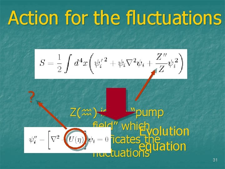 Action for the fluctuations ? Z( ) is the “pump field” which Evolution apmlificates