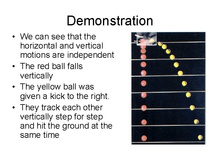 Demonstration • We can see that the horizontal and vertical motions are independent •