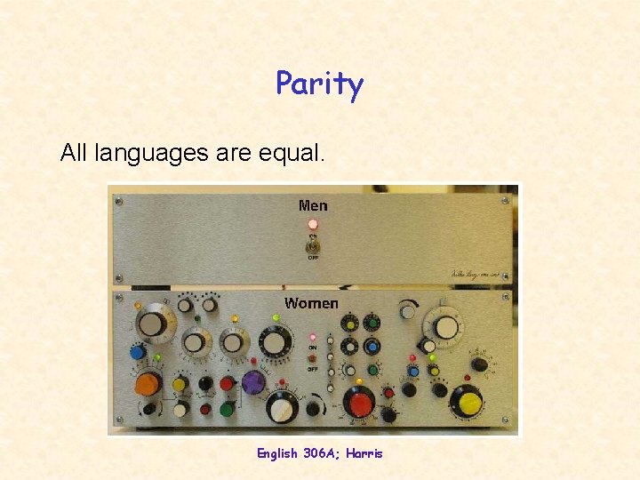 Parity All languages are equal. English 306 A; Harris 