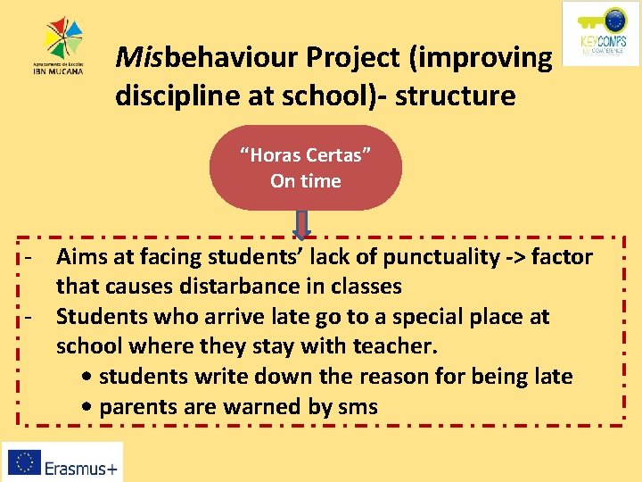 Misbehaviour Project (improving discipline at school)- structure “Horas Certas” On time - Aims at