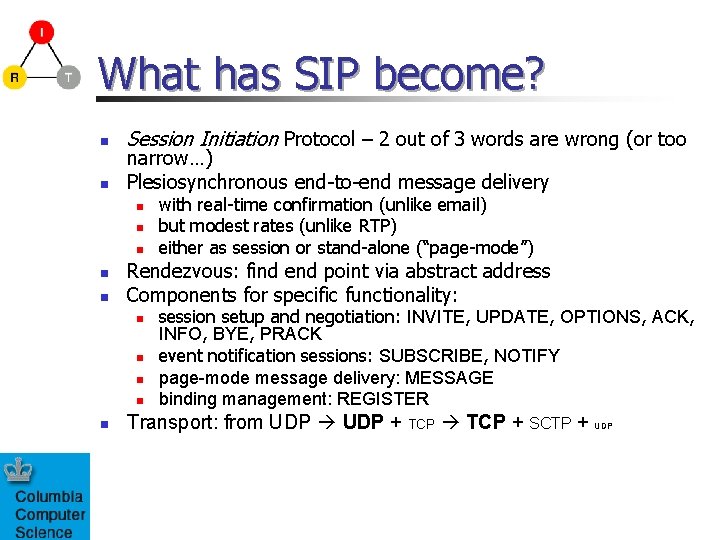 What has SIP become? n n Session Initiation Protocol – 2 out of 3