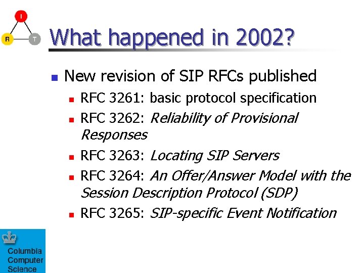 What happened in 2002? n New revision of SIP RFCs published n n RFC