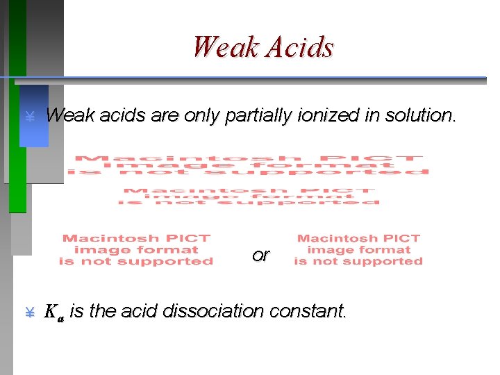 Weak Acids ¥ Weak acids are only partially ionized in solution. or ¥ Ka