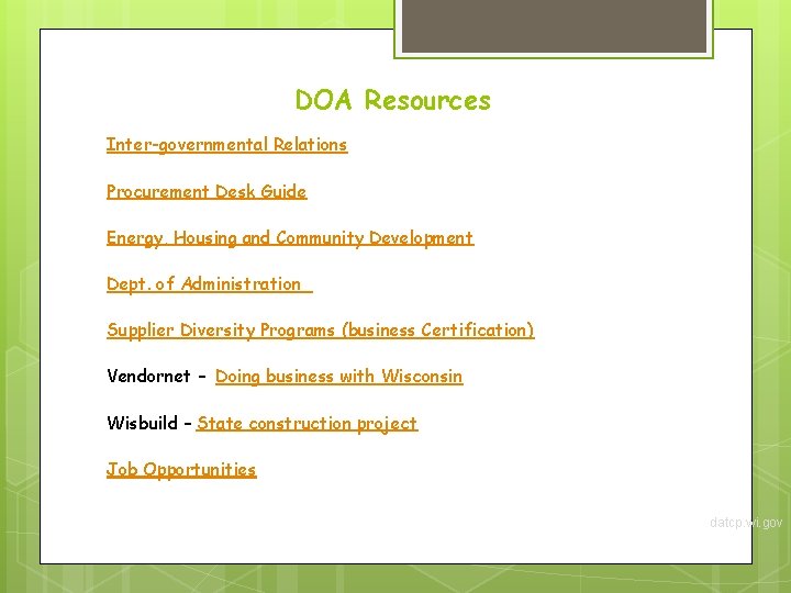 DOA Resources Inter-governmental Relations Procurement Desk Guide Energy, Housing and Community Development Dept. of