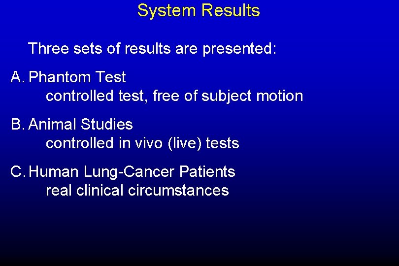 System Results Three sets of results are presented: A. Phantom Test controlled test, free