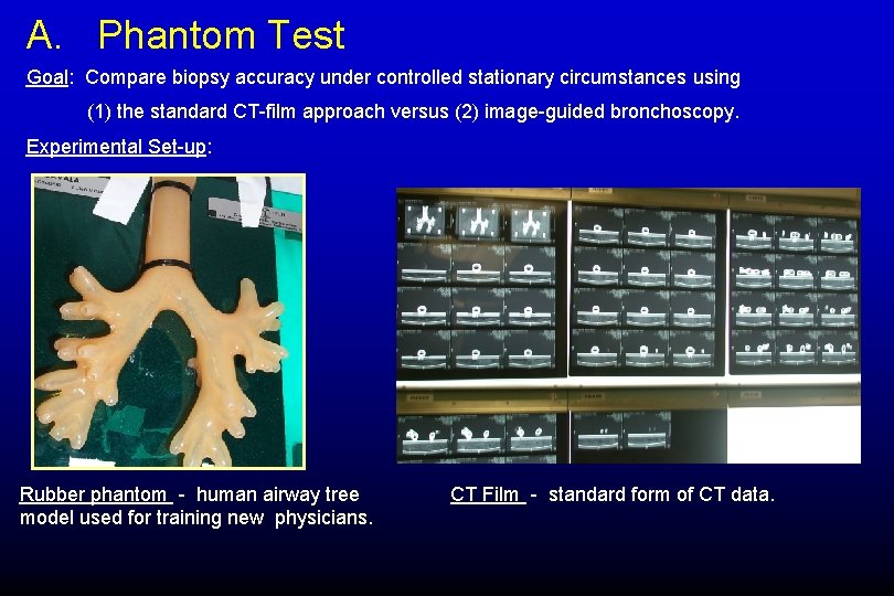 A. Phantom Test Goal: Compare biopsy accuracy under controlled stationary circumstances using (1) the