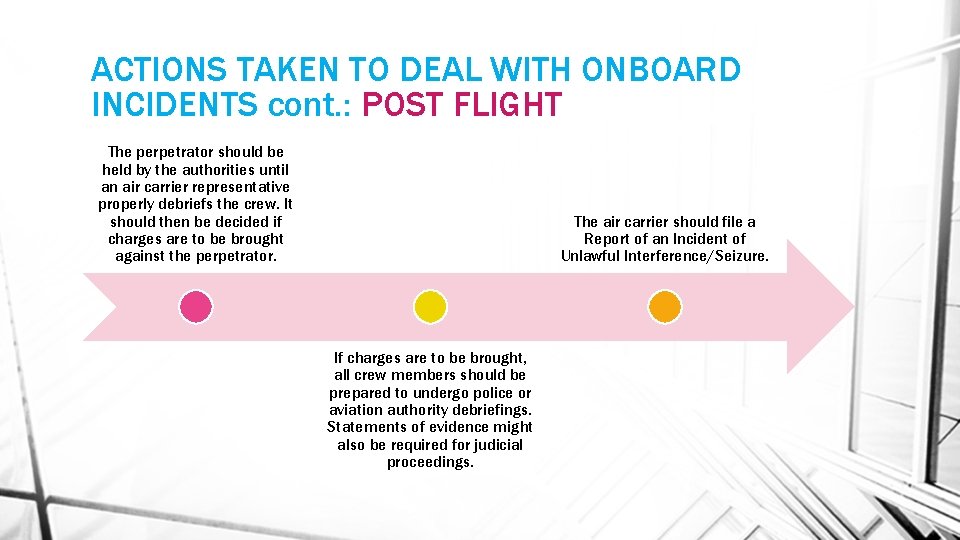 ACTIONS TAKEN TO DEAL WITH ONBOARD INCIDENTS cont. : POST FLIGHT The perpetrator should