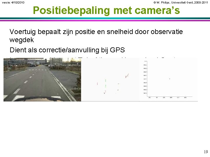 versie: 4/10/2010 © W. Philips, Universiteit Gent, 2000 -2011 Positiebepaling met camera’s Voertuig bepaalt