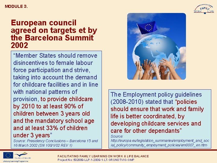 MODULE 3. European council agreed on targets et by the Barcelona Summit 2002 “Member