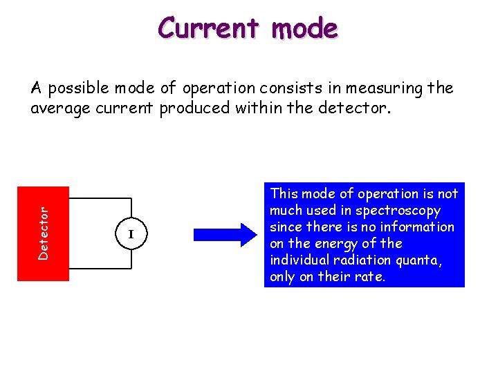 Current mode Detector A possible mode of operation consists in measuring the average current